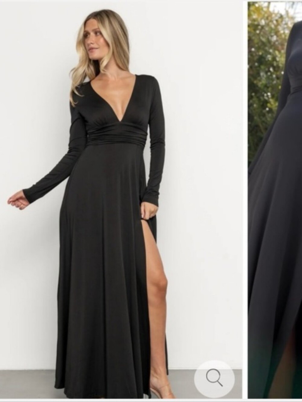 Baltic Born Arianna Black Long Sleeve Deep Plunge V-Neck Maxi Dress